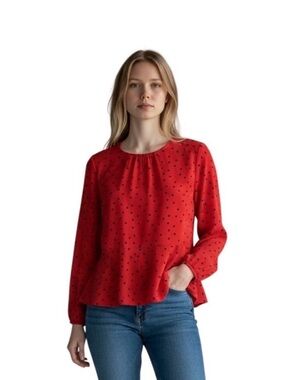 Boden Red Long-Sleeve Polka Dot Blouse